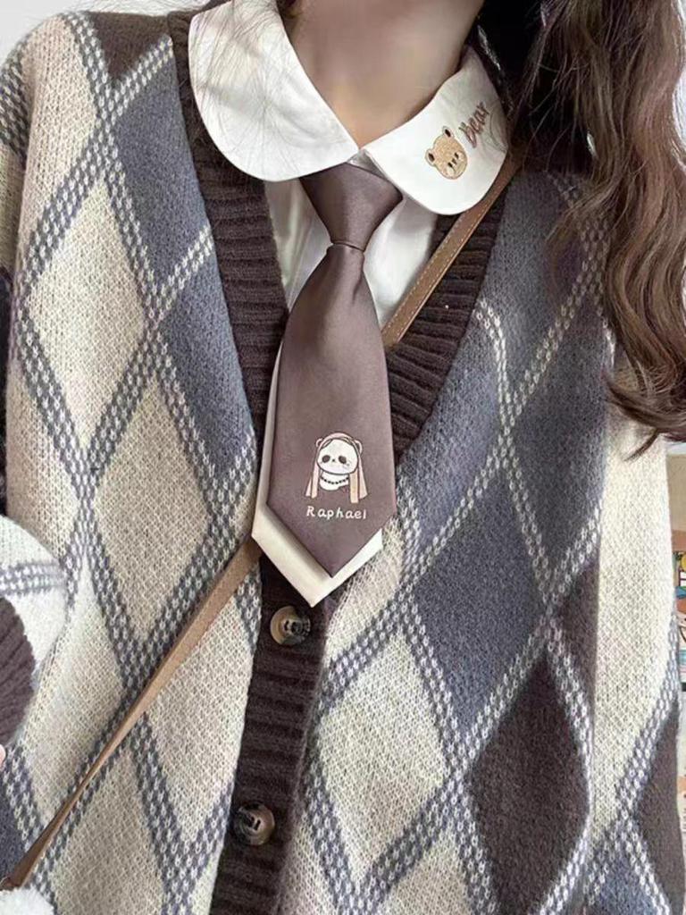 Women's Retro Japanese Argyle Sweater - Loose Fit, Soft Knit Cardigan for Autumn and Winter