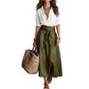 Europäischer Stil Frühling und Sommer Kontrastfarbe Damen Lässige Mode Midi Rock Bluse Zweiteiliges Set