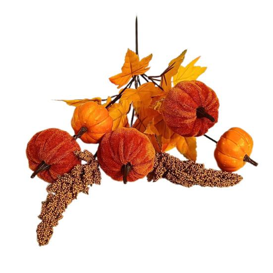 Halloween Artificial Pumpkin Branches Faux Fall Pumpkin Bouquet Fake Pumpkin Maple Leaf Picks for Harvest Thanksgiving Floral Arrangement Tabletop