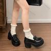 Fashion Comemore Thick Bottom Round Head Student Black Loafers Spring Autumn Japanese Sytle Round Toe Slip on Pumps High Heel Women Shoe