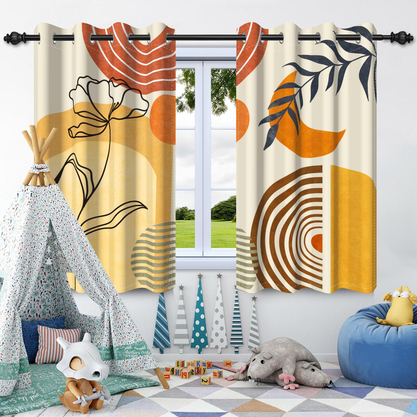 

2Pcs Bohemian Style Blackout Curtain Boho Leaves Bedroom Living Room Cafe Drapes Window Decor For Children Room Polyester Fabric 50x120cm 2pcs
