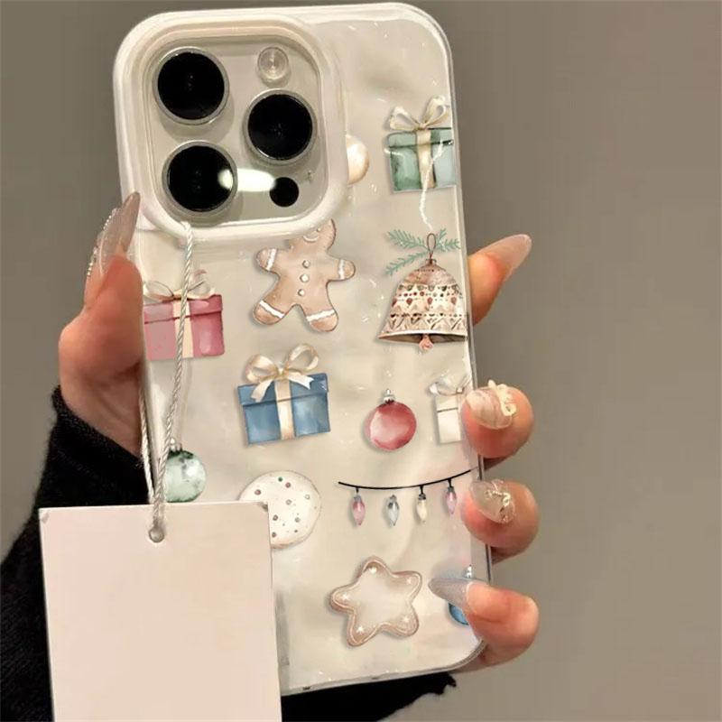 Trendy Christmas Tree Gingerbread Man Print Phone Case For IPhone 16 15 14 13 12 11 17 Air Pro Max 16 Plus Folds Texture Cover iphone 13