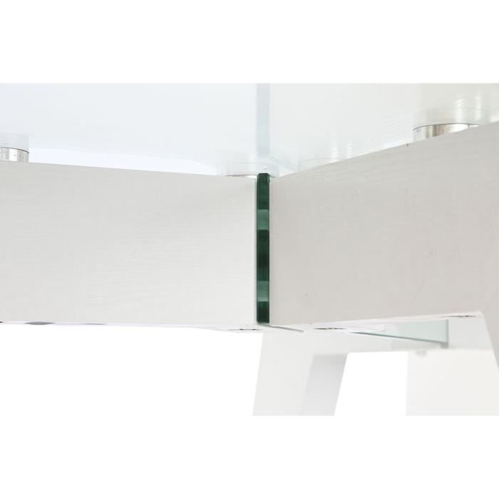 Table de salle à manger blanc transparent verre bois mdf 160 x 90 x 75 cm