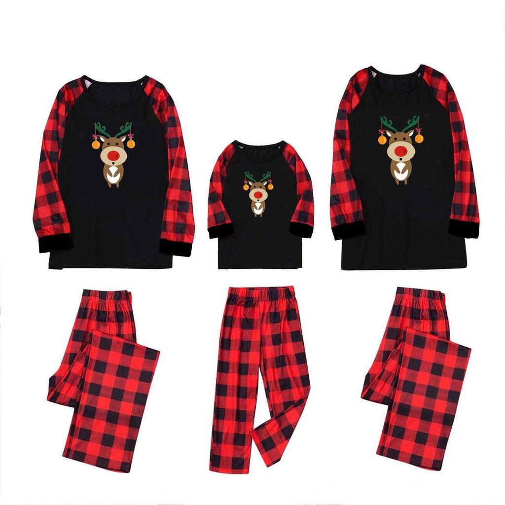 European & American Christmas Plaid Pajama Set: Long-Sleeve, Long Pants, Parent-Child Homewear.