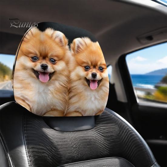 Decorative Car Headrest Protector 2Pcs Cute Dog Covers, Breathable Auto Seat Comfortable Sleeve Protectors, Stretchy Universal Interior Accessories