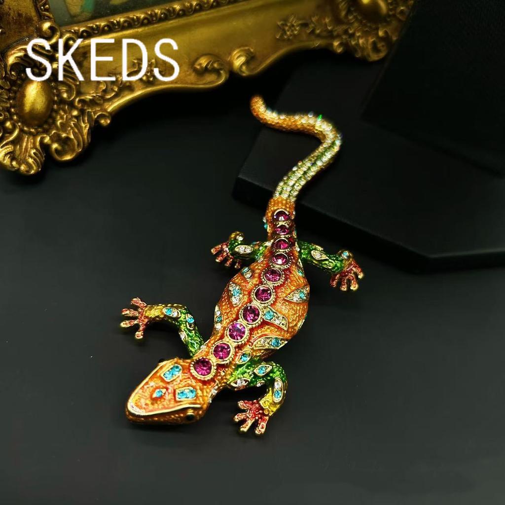 SKEDS Classic Women Men Vintage Crystal Lizard Badges Brooch Fashion Baroque Boutique Shining Pin For Ladies's Clothing Coat