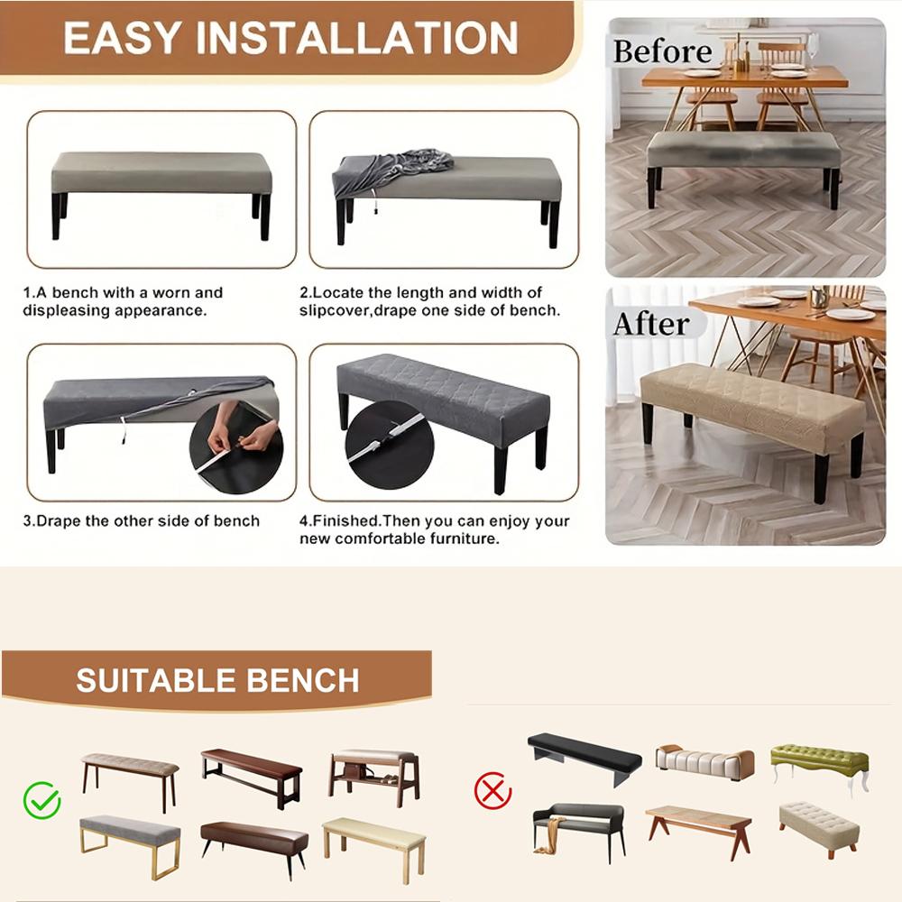 1PC Waterproof Jacquard Dining Bench Covers Living Room Bedrooms Kitchen Washable Anti-Dust Removable Bench Full Wrap Slipcovers