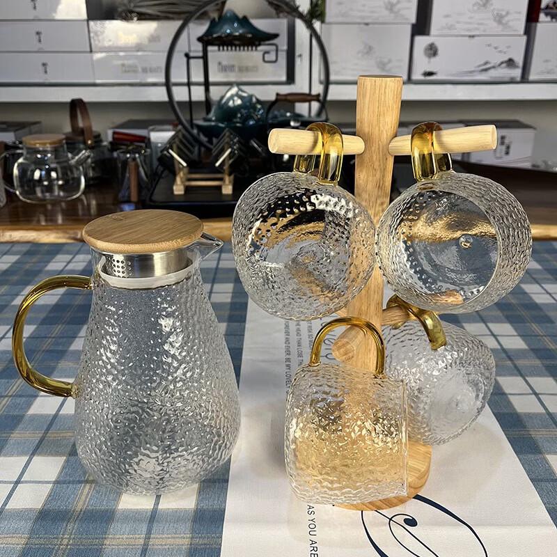 Hammered Glass Tea Set with Cup Holder