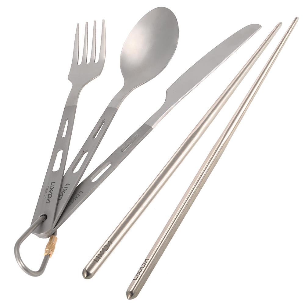Titanium Tableware Camping Fork Spoon Cutter Chopsticks Ultra Light Outdoor Cutlery Set for Picnic Travel Backpacking Hiking Kitchen