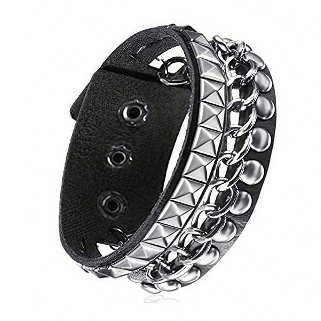 3 Pieces Punk Bracelet For Men Women 80S90S Gothic Spike Bracelets Rivet Cuff Leather Wristband Adjustable Punk Rock Bracelet