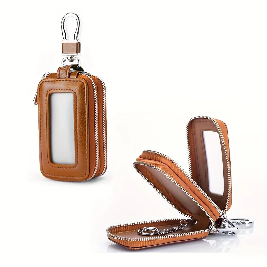 

Чехол для ключей из воловьей кожи PU, двухслойный, надежное крепление для хранения ключей от машины на талии - стильная мини-сумка для аксессуаров для салона хаки