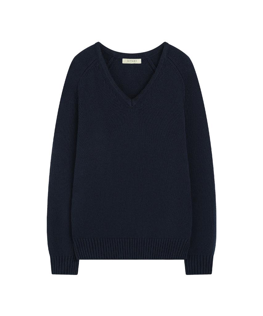 SIYAZU Sikn2156 Wool Blend Loose V-Neck Knit_Navy