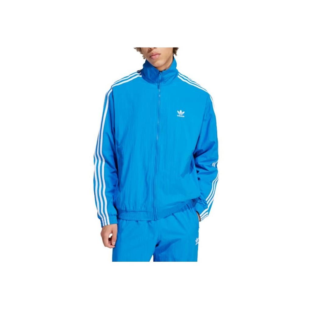 Adidas Originals Striped Stand Collar Zip-Up Long-Sleeve Jacket Men Jacket Blue IT2496