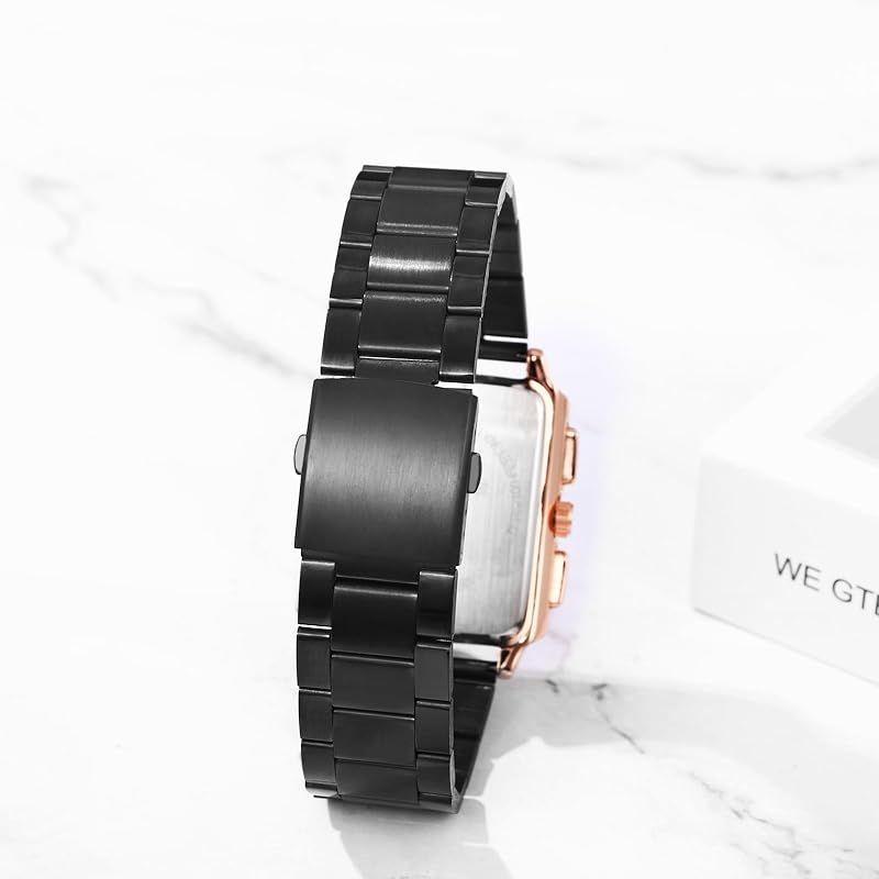 Used [New] Square Watch for Men, 3ATM Waterproof: Luminous, Analog Calendar, Skeleton, Stainless Steel Band, Star, Moon, Quartz Watch, Casual,