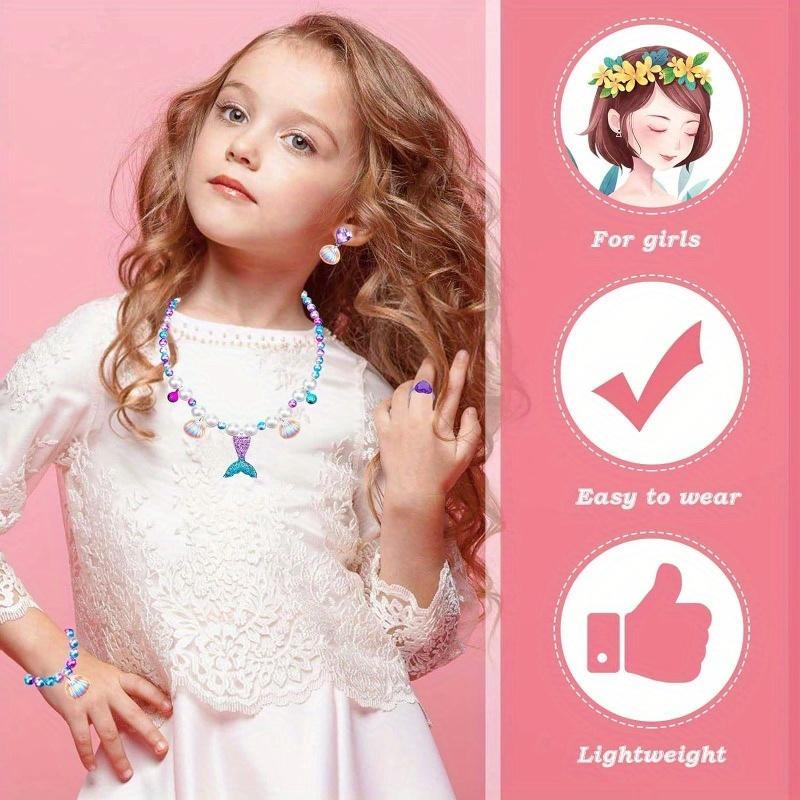 Girls Jewelry Purse Bracelet Necklace Earrings Set Dress up Pretend Play Gifts Kids Toddler for Princess Birthday Crossbody Bag
