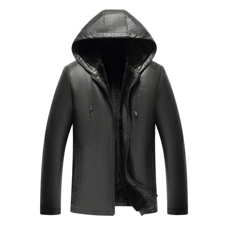 Men's Thickened Leather Jacket with Fleece Lining - Winter Outerwear for Mature Customers