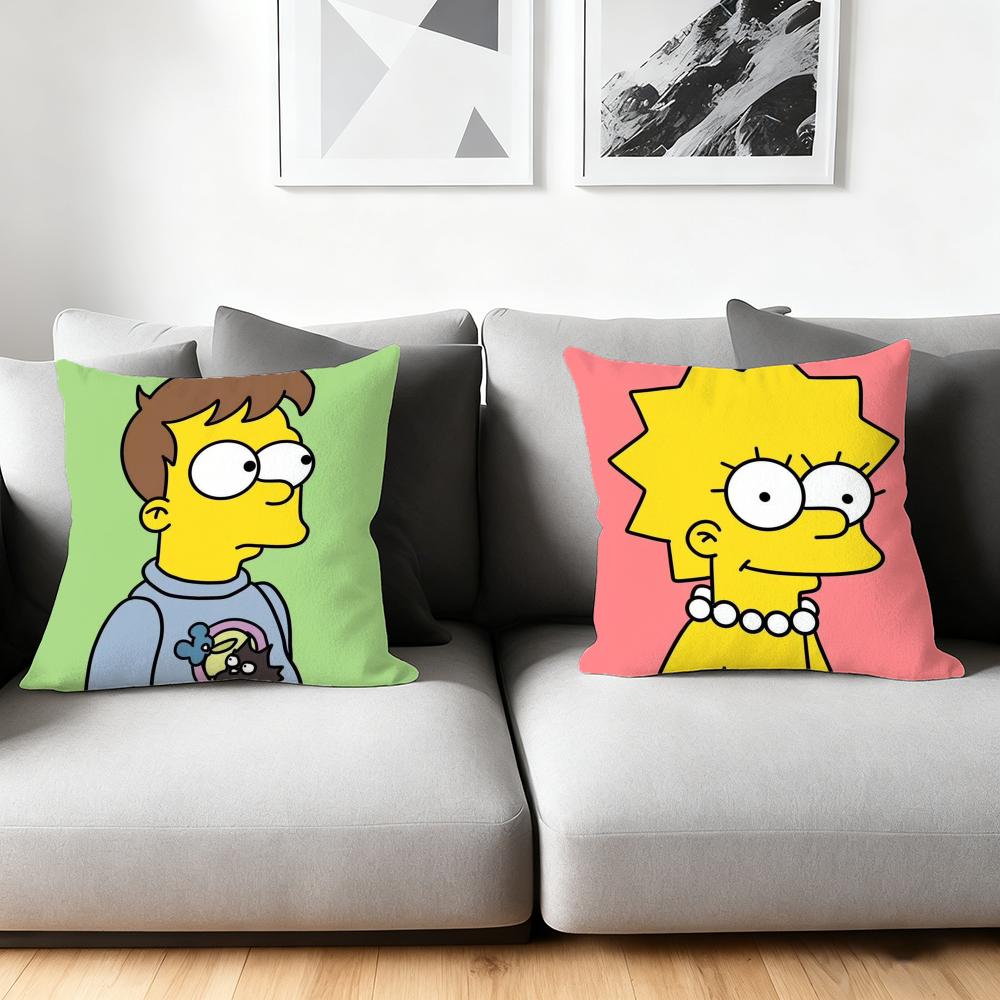 S-S-Simpson Family Anime Cushion Cover Silky Short Plush Home Sofa Cushion Cover - Invisible Zipper Home Decoration