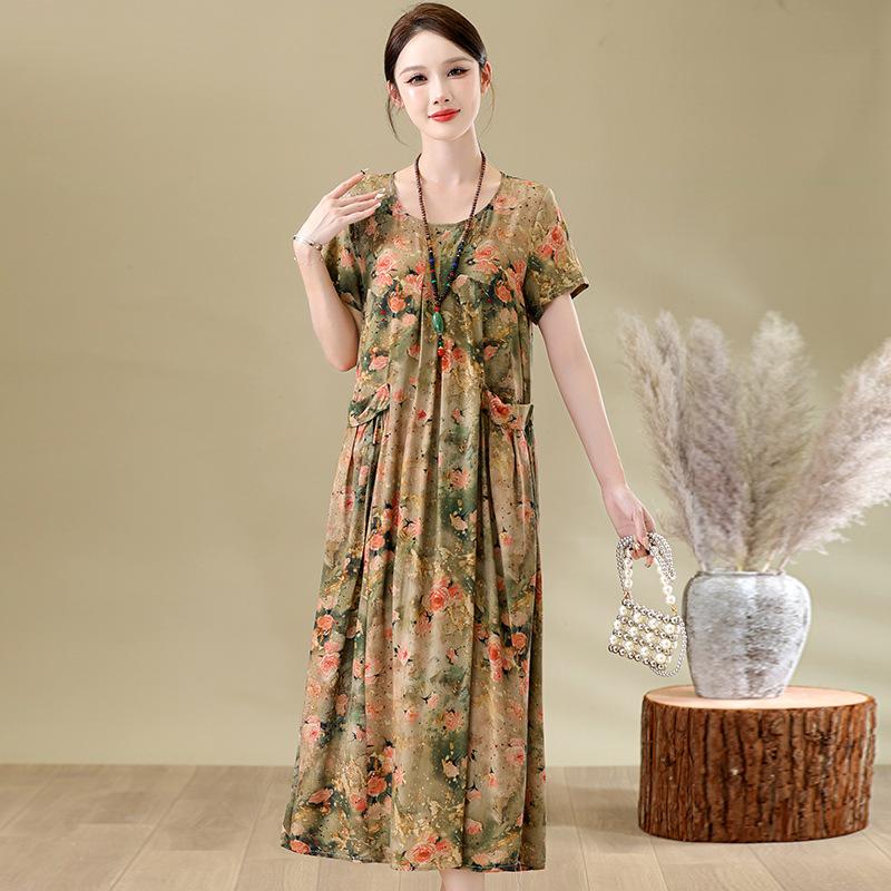 The New High-end Summer Good Cotton and Silk Dress Is Fattened and Enlarged, and Women's Clothing Is Suitable for Fat People's Skirts Dresses.