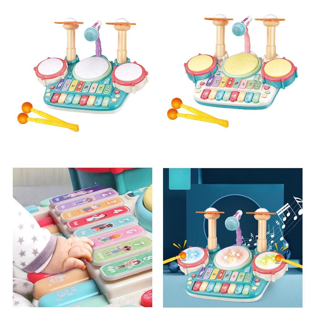 Kids Drum Toy Electronic Keyboard Drum Kid Music Toy with Microphone Baby Beginner Drum Set for Preschool Boys Kids Children