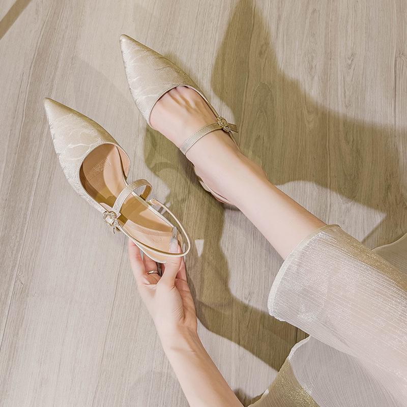 Pointed Empty Single Shoes Women's Thick Heel 2024 New Summer Fairy Style Shoes with High Heel Bag Head Sandals