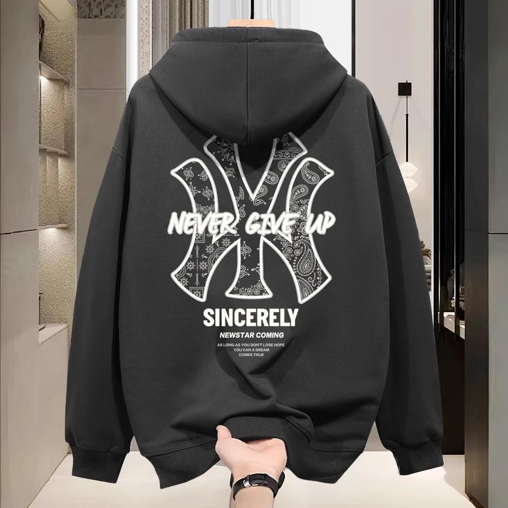 NASA Retro American Hooded Sweatshirt - Men's Thick Fleece-Lined Autumn/Winter Style with Back Print