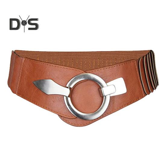 

Широкий эластичный пояс для женщин, универсальный, однотонный, эластичный, пояс для платья из искусственной кожи с пряжкой из сплава верблюд