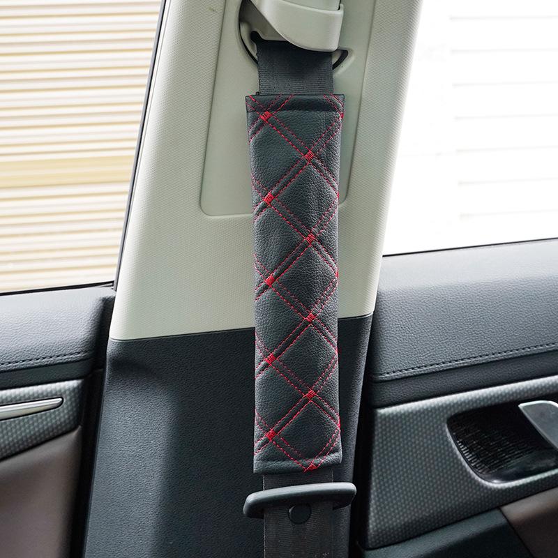 Adjustable Leather Quilted Car Seat Belt Shoulder Pad - Universal, Comfortable, All-Season Protection