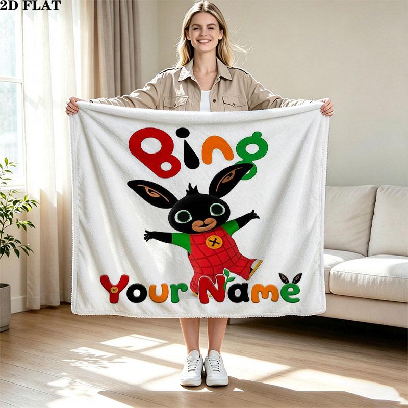 1PC Bing Custom Name Patterned Flannel Blanket Suitable For All Seasons for Home Decor Warmth and Comfort Gifts Holiday Present