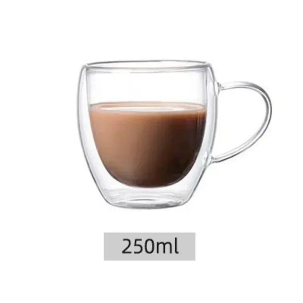 

250/350/450ml Glass Coffee Mug with Handle Double-Walled Borosilicate Glass Cup For Cold or Hot Water Juice Milk Coffee Whiskey 250-450ml