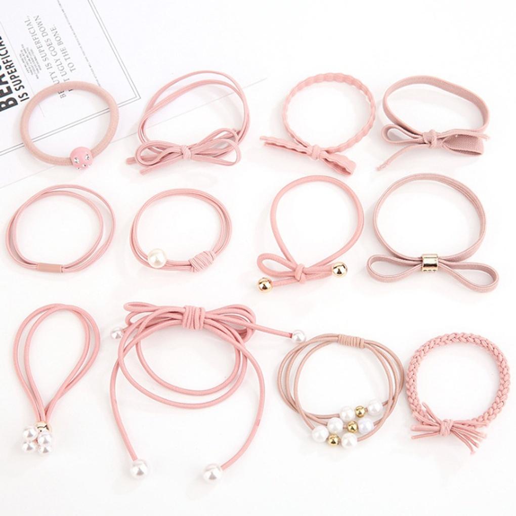 Women's Hair Tie 12-piece Set (Pink Rack) Pointed Elastic