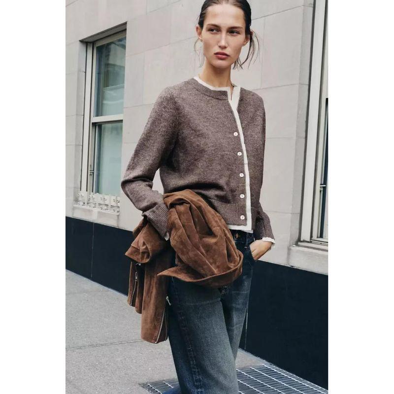 Za New Fall Women's Clothing 2025 Fashion Style Fashion All-Match Contrast Color Knitting Outwear 2142198 706