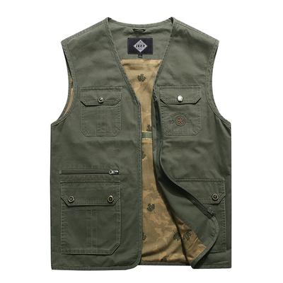 Gilet décontracté à col en V pour hommes d'âge moyen et âgés, gilet en pur coton, gilet multi-poches pour papa, printemps et automne