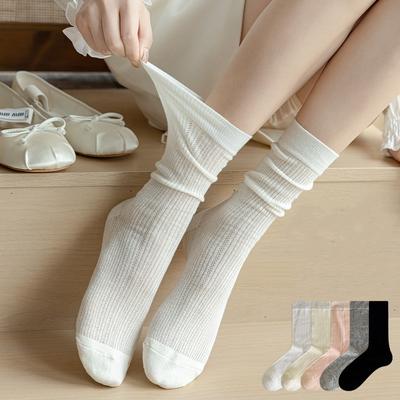 1Pair Women Thin Hollow Out Long Loose Socks JK Lolita Sweet Girls Japanese Solid Color Breathable Cotton Spring Summer Stocking