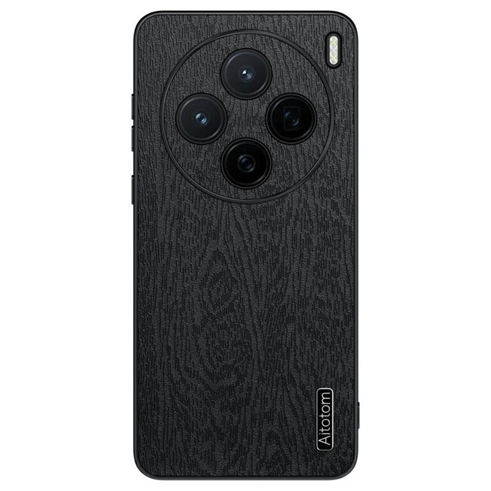 

For vivo X200s 5G Case Wood Texture PU Leather Coated PC TPU Phone Cover Black