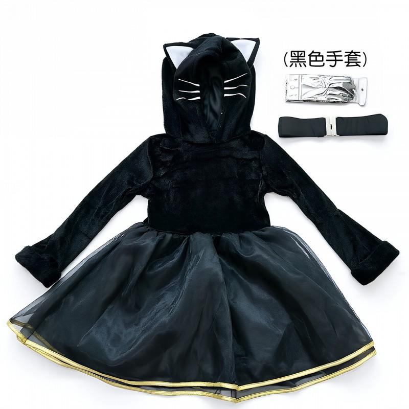 Black Cat Themed Girls Costume Dress With Ears Tail Halloween Party Performance