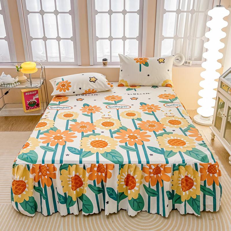 Soft Bed Skirt Printed Bed Cover with Rufffles Simple Style Mattress Protector falda de cama Lace Bed Sheets (No Pillowcase)