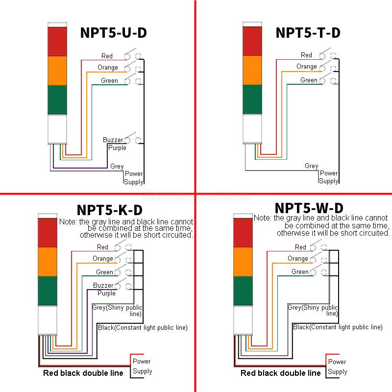 1Pcs NPT5-T-D Without Sound 3 Layer Tricolor Lamp Machine Tool LED Warning Light Semaphore Indicator Lamp Red Yellow Green