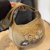 Shoulder Bag for Women Cartoon Bear Pattern Saddle Bag Fashionable Girl Canvas Dumpling Bag