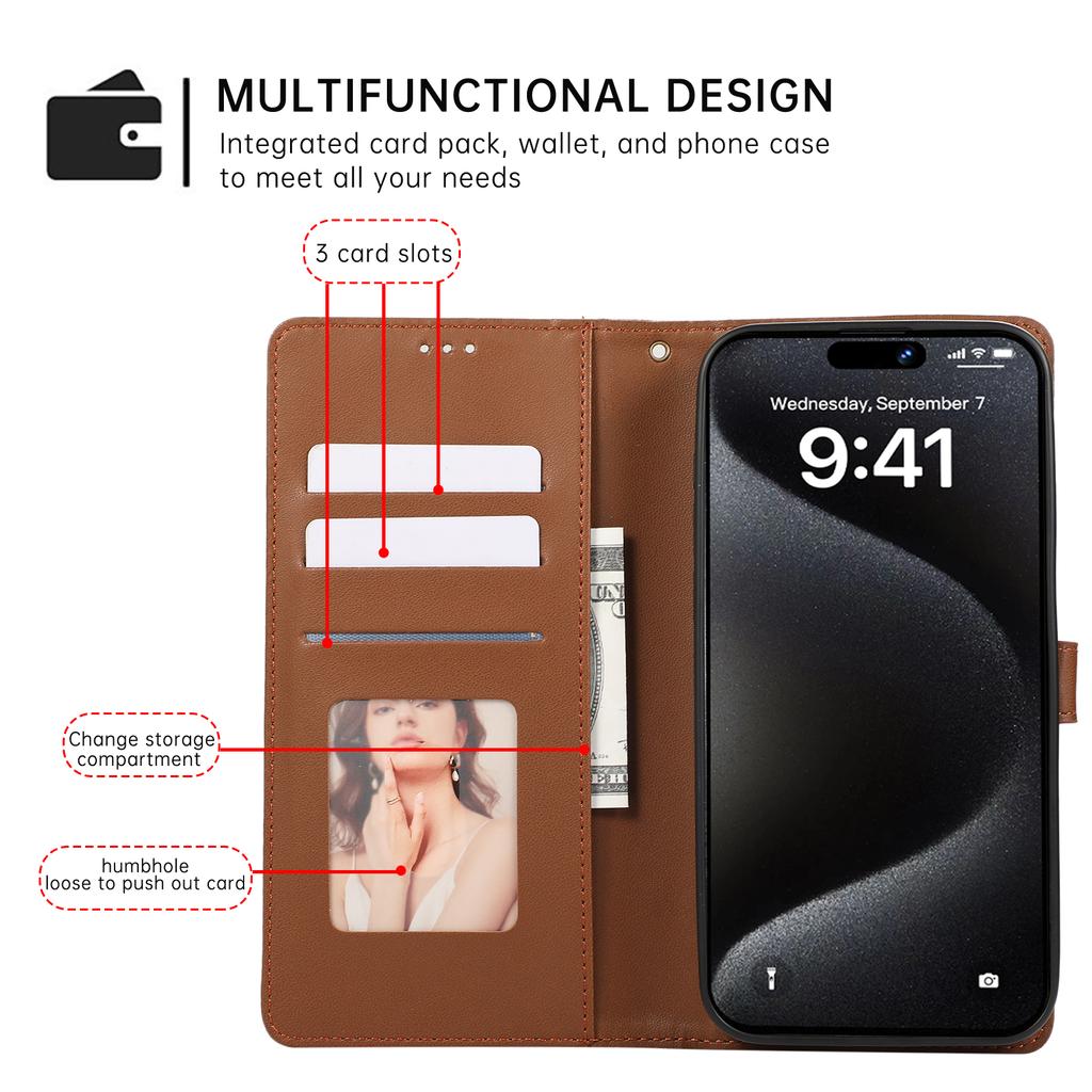 For iPhone 15 Pro Max Case 3D Rhombus Grid Imprinted Wallet Leather Phone Cover with Lanyard