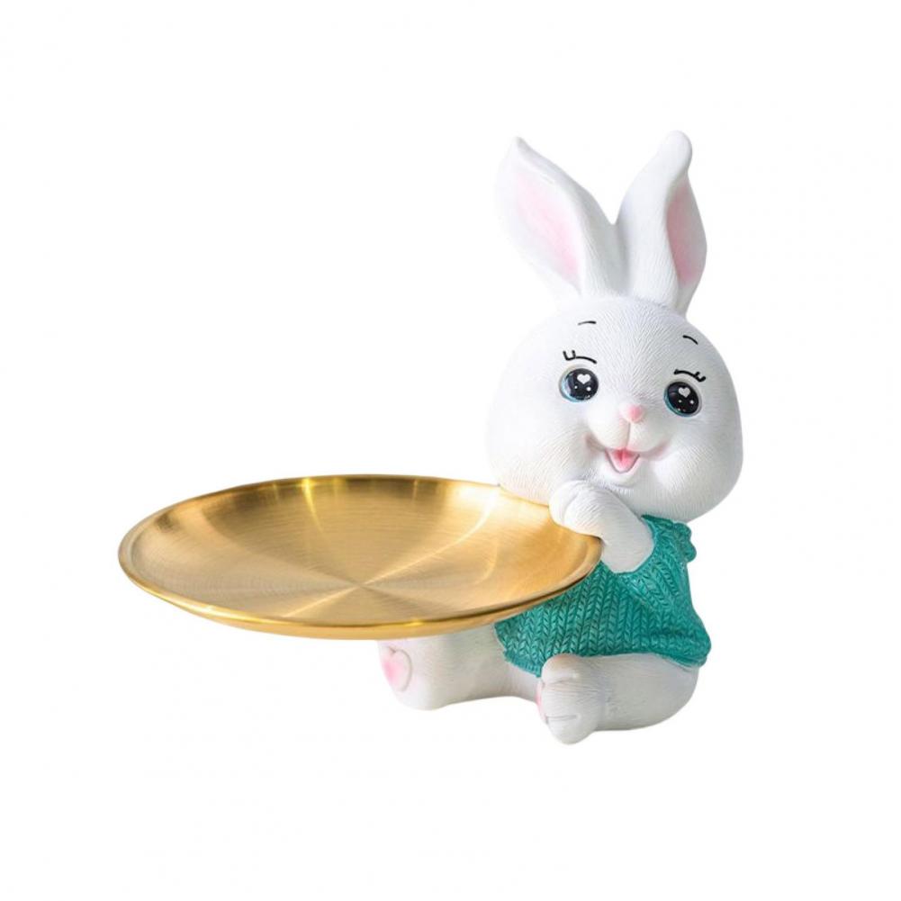 Söt Kanin Förvaringsbricka Kreativa Figurer Ornament Vardagsrum Veranda Skrivbord Hem Hartsdekoration Nycklar Godisförvaring Heminredning