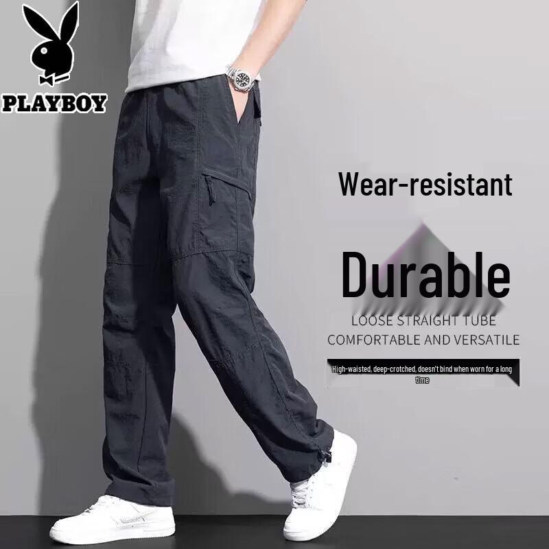 PLAYBOY Men's Loose Straight Quick-Dry Multi-Pocket Cargo Pants