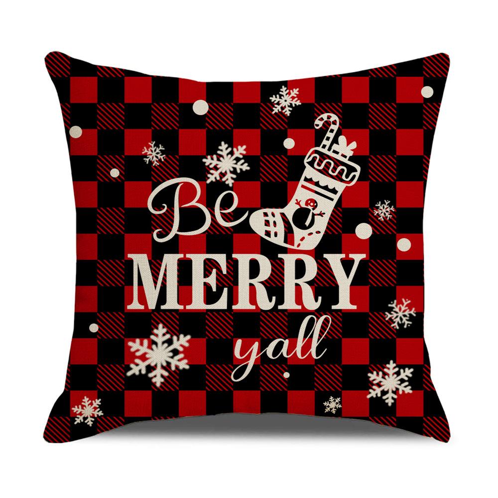 Christmas Pillowcase Linen Red Black Plaid Christmas Tree Sofa Living Room Pillowcase