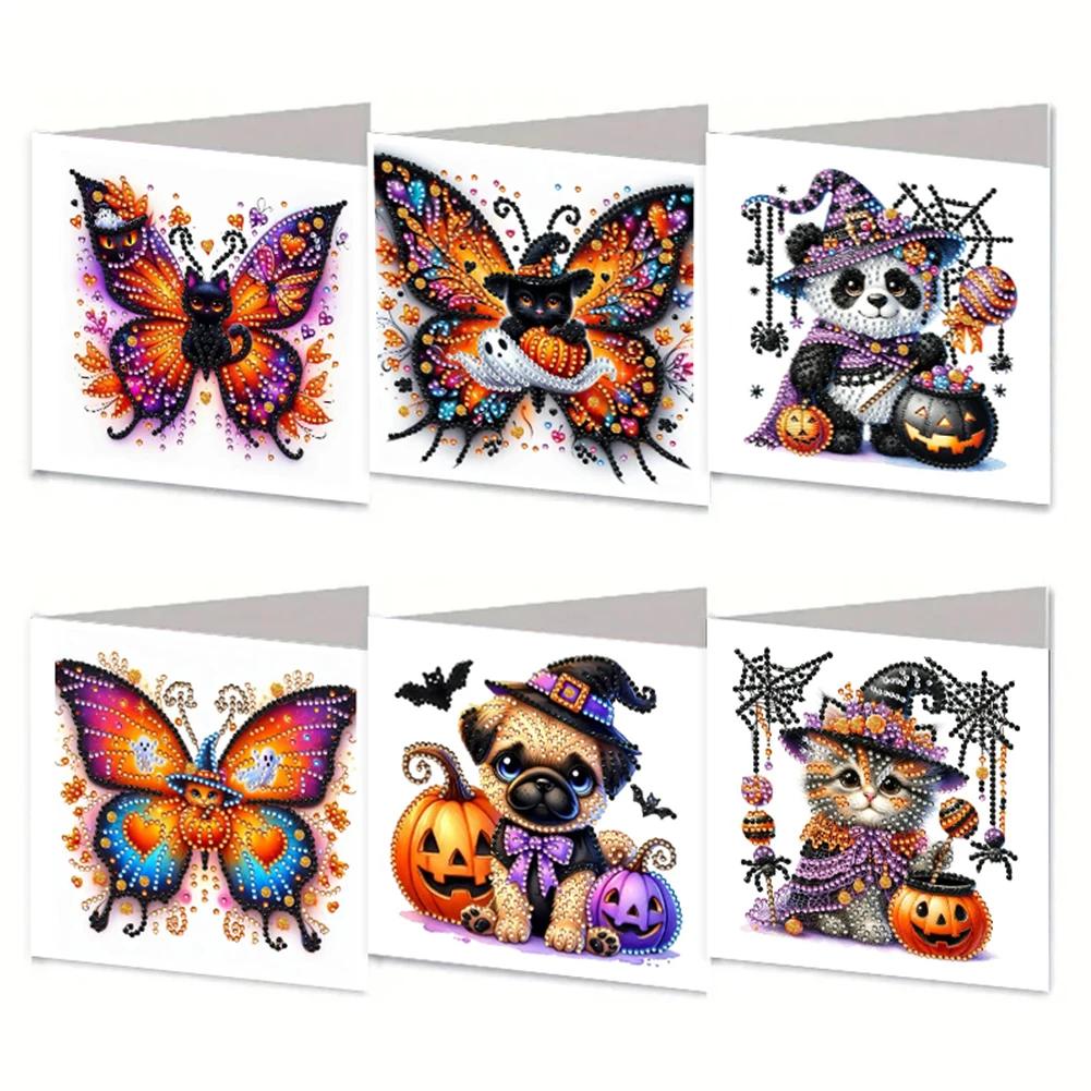 10PCS / 6PCS DIY Diamond Painting Greeting Card Set Rhinestone Diamond Art Mosaic Postcards Kit For Halloween and Holidays Theme