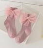 Girls Black Calf Socks Cute Bowknot Pearl Decor Combed Cotton Comfortable Toddler Baby Socks
