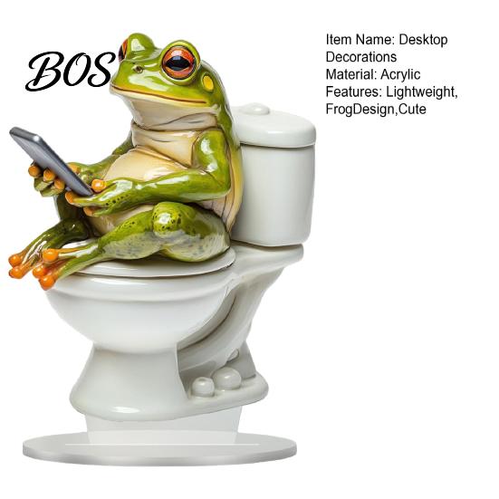 Durable Acrylic Figurine Frog On Toilet Decor, 2D Funny Bathroom Shelf Figure, Cute Decoration Assembled Statue for Desk Living Room Office,