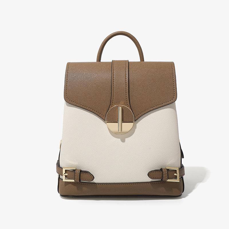 

Women s Backpack 2024 Winter New Model Niche Ladies Casual Versatile Large Capacity High-end Backpack Soft Leather Travel Bag Off-white with coffee col