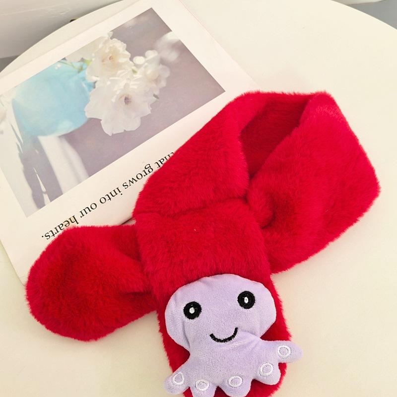 New Red Scarf Children's Plush Scarf Winter Boys and Girls Warm Kindergarten Christmas New Year's Day Gift Bright Red