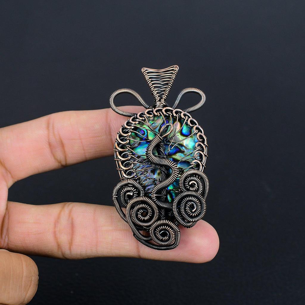 Abalone Shell 999 Copper Wire Wrapped Pendant, Handmade Gemstone Pendant Jewelry, Gifts For Wife Brand New Pendant