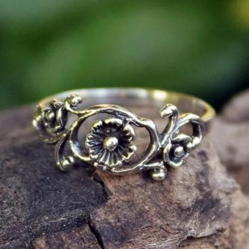 Milan Girls Fashion Retro Old Rose Flower Women's Zircon Ring Party Casual Wholesale Fashion Zircon