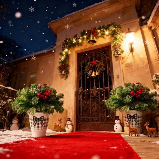 18 Inch Lighted Artificial Christmas Urn Filler Pre-lit Xmas Pine Tree with Cones Red Berries Small Christmas Tree with Tripod Stake for Porch